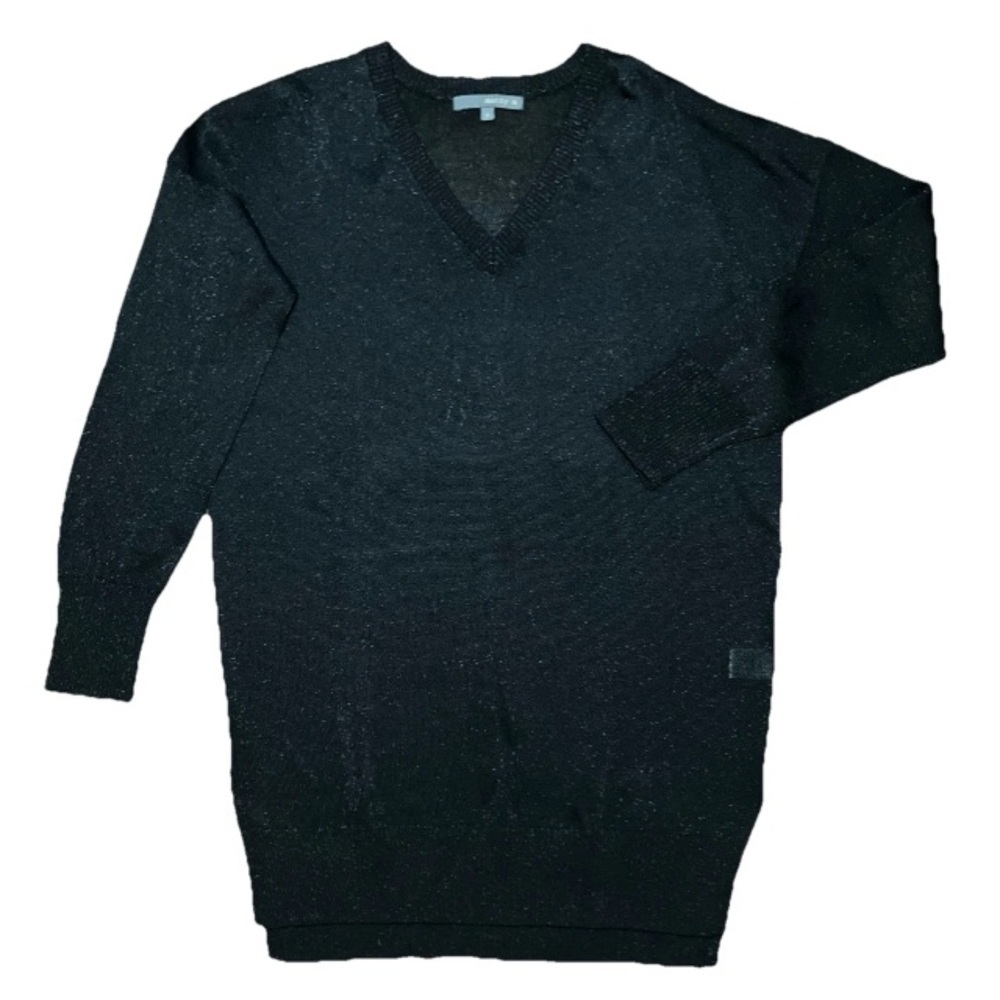 Matty M Black Knit Lurex Rayon Metallic Women’s V-Neck Sweater Long Sleeve S